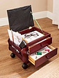 Padded Footstool with Drawer Storage and Lockable Castors - Mahogany