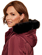 Water Resistant Parka Style Jacket With Detachable Hood And Faux Fur - Wine