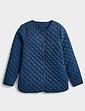 Diamond Quilted Collarless Jacket - Navy