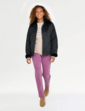 Bonded Zip Front Faux Shearling Jacket - Black