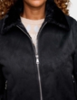Bonded Zip Front Faux Shearling Jacket - Black