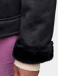 Bonded Zip Front Faux Shearling Jacket - Black