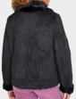Bonded Zip Front Faux Shearling Jacket - Black