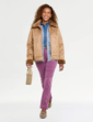 Bonded Zip Front Faux Shearling Jacket - Natural
