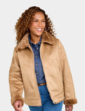 Bonded Zip Front Faux Shearling Jacket - Natural
