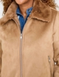 Bonded Zip Front Faux Shearling Jacket - Natural