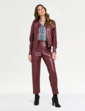 Faux Leather Zip Jacket - Burgundy