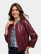 Faux Leather Zip Jacket - Burgundy