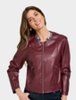 Faux Leather Zip Jacket - Burgundy