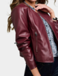 Faux Leather Zip Jacket - Burgundy