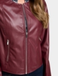 Faux Leather Zip Jacket - Burgundy