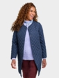 Longline Lightly Quilted Collarless Jacket - Navy