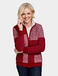 Patchwork Fleece Trim Cardigan - Red