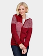 Patchwork Fleece Trim Cardigan - Red