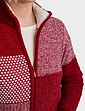 Patchwork Fleece Trim Cardigan - Red