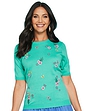 Embroidered Butterfly and Floral Short Sleeve Jumper Green