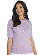 Embroidered Butterfly and Floral Short Sleeve Jumper Lavender