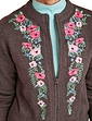 Embroidered Zip Cardigan - Charcoal
