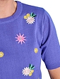 Embroidered Floral Short Sleeve Jumper - Purple