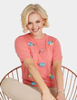 Short Sleeve Embroidered Jumper - Coral