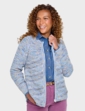 Zip Front Textured Fleck Cardigan - Blue