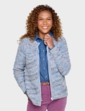 Zip Front Textured Fleck Cardigan - Blue