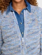 Zip Front Textured Fleck Cardigan - Blue