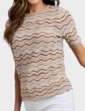 Short Sleeve Wave Design Jumper - Beige