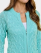 Cotton Like Cable Zip Cardigan - Aqua