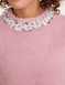 Feather Yarn Jumper with Decorative Neck Trim - Dusky Pink