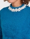 Feather Yarn Jumper with Decorative Neck Trim - Teal