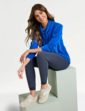 Funnel Neck Velour Top - Blue