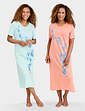 2 Pack Placement Print Nightdress - Aqua Pink