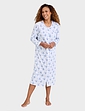 Button Front Print Cotton Nightdress - Blue