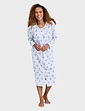 Button Front Print Cotton Nightdress - Blue