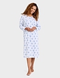 Button Front Print Cotton Nightdress - Blue