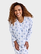 Button Front Print Cotton Nightdress - Blue