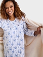 Button Front Print Cotton Nightdress - Blue