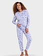 Soft Brushed Fleece Snowflake and Sock Print Pyjama - Blue