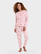 Soft Brushed Fleece Snowflake and Sock Print Pyjama - Pink