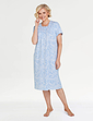 Cotton Jersey Print Nightdress With Picot Trim - Blue