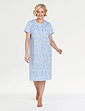 Cotton Jersey Print Nightdress With Picot Trim - Blue