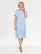 Cotton Jersey Print Nightdress With Picot Trim - Blue