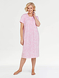 Cotton Jersey Print Nightdress With Picot Trim - Pink