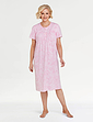 Cotton Jersey Print Nightdress With Picot Trim - Pink