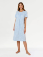 Cotton Jersey Print Nightdress with Picot Trim - Aqua