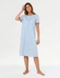Cotton Jersey Print Nightdress with Picot Trim - Aqua