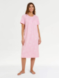 Cotton Jersey Print Nightdress with Picot Trim - Pink