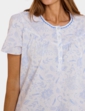 Slub Cotton Rik Rak Trim Print Nightdress - Blue