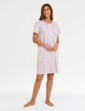 Slub Cotton Rik Rak Trim Print Nightdress - Pink